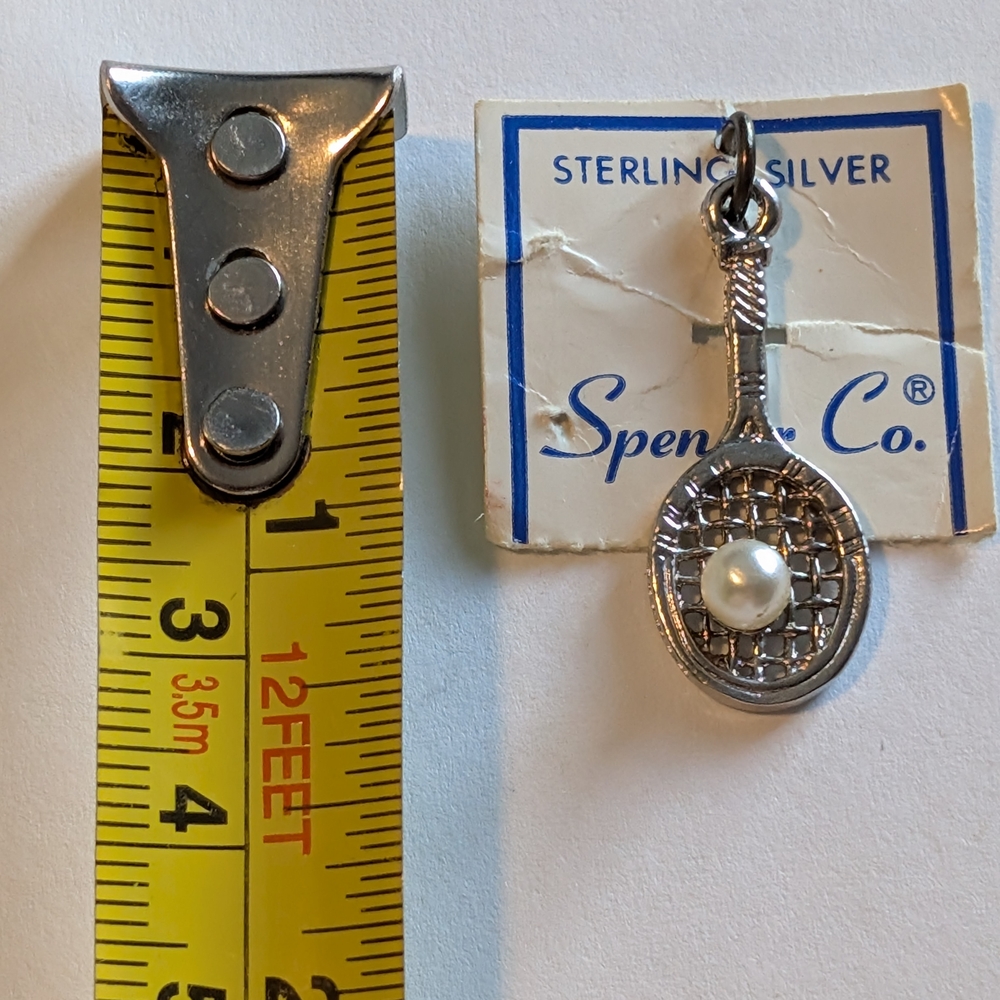 Sterling Silver Tennis Racket Pendant with Pearl